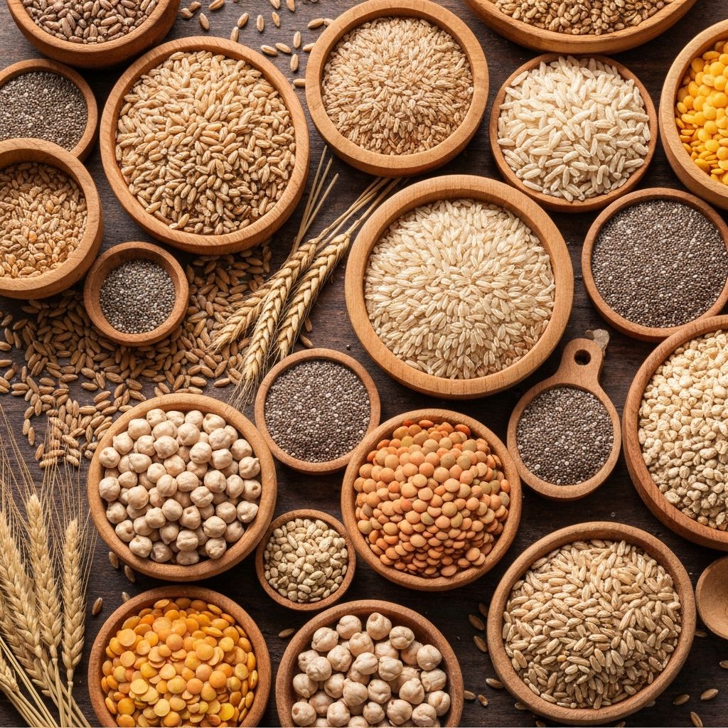 Whole grains and legumes rich in dietary fiber
